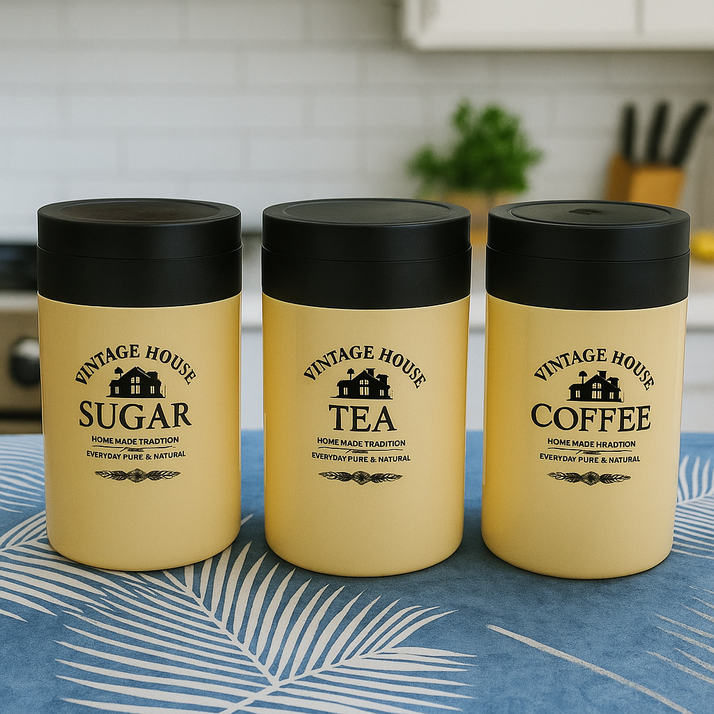 Wraflux 3 Set Tea , Coffee & Sugar Container 800ml | Kitchen Container with Name Tea,coffee,sugar | Pack of 3 (Multicolour)