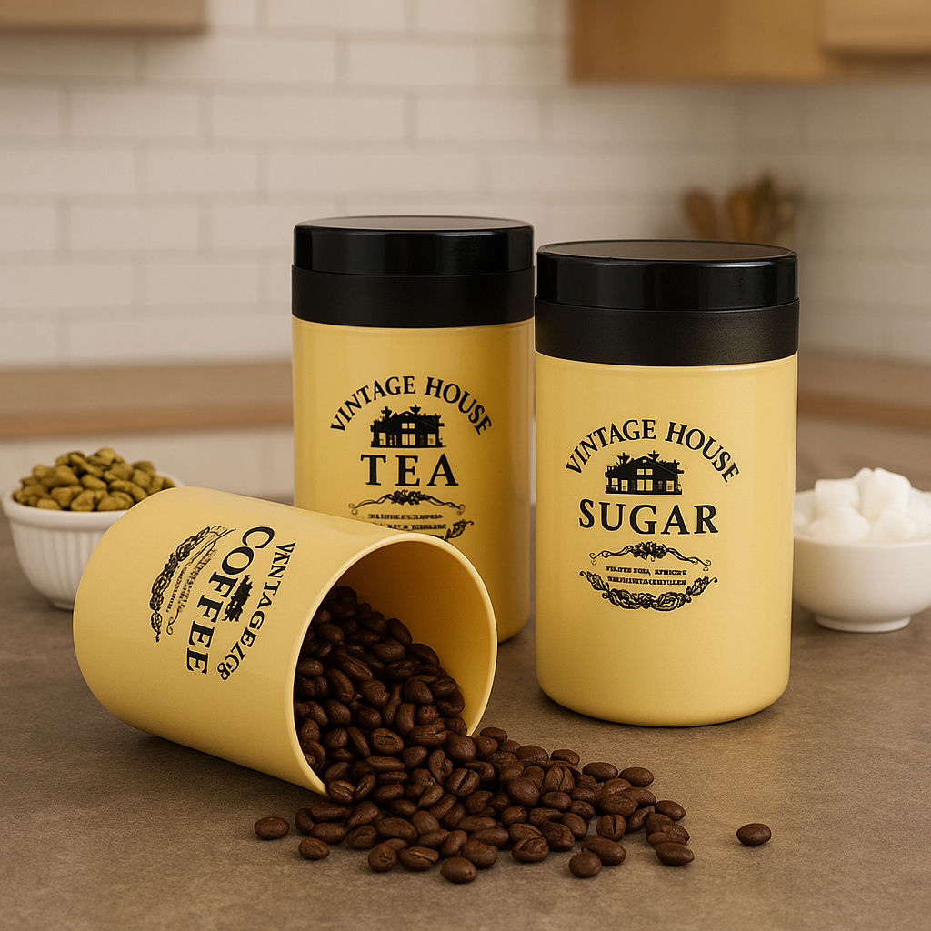 Wraflux 3 Set Tea , Coffee & Sugar Container 800ml | Kitchen Container with Name Tea,coffee,sugar | Pack of 3 (Multicolour)
